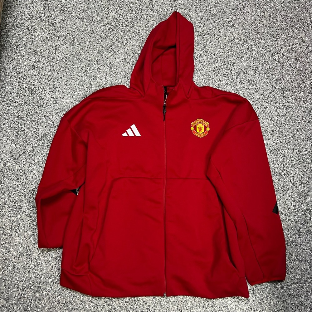 Adidas Manchester United ZNE Anthem Jacket Mens 2XL Red Full Zip Hooded JN2901